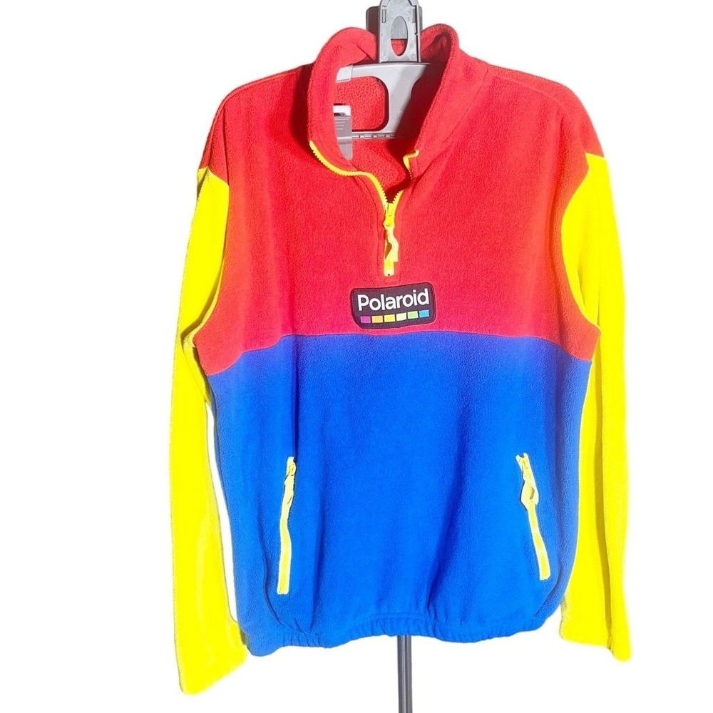VTG Polaroid Colorblock Fleece Pullover‎ 1/4 Zip Mens M Y2K 90s Retro Bright
